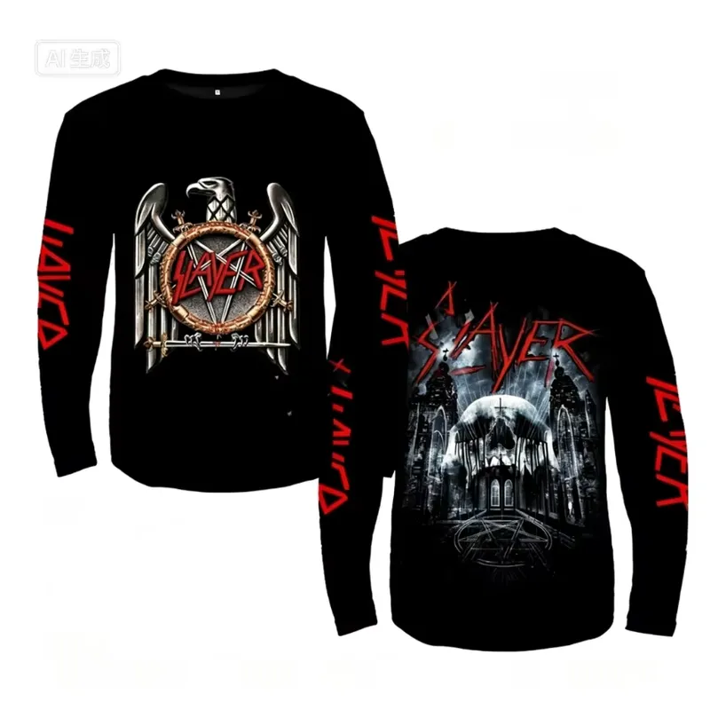 Men'S Fashion T Shirts - 3D Long Sleeve Rock Slayer Band