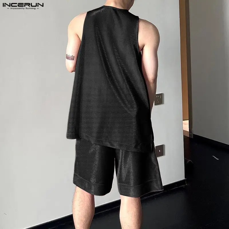 INCERUN Men's Sets Shiny Solid - Mens Fashion Summer review and price